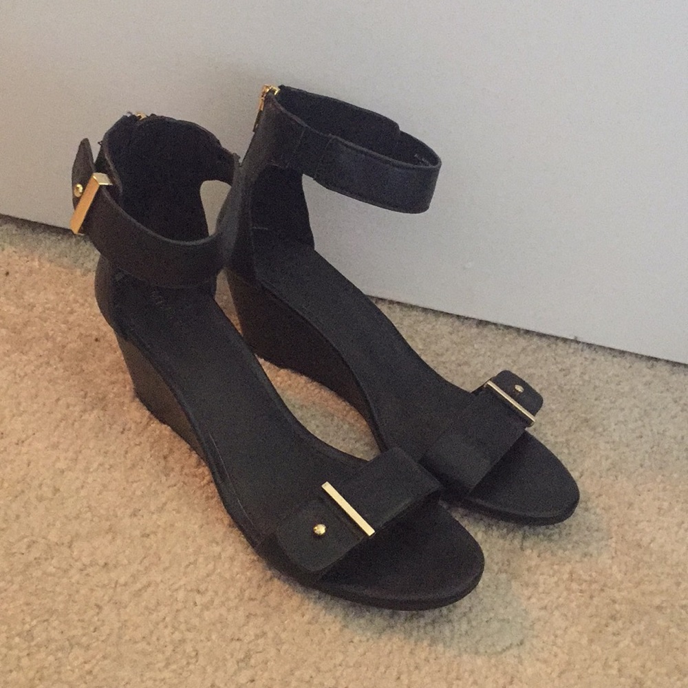 Black One Strap Wedge Sandals